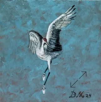 Surrealistisch schilderijtje vankraanvogel